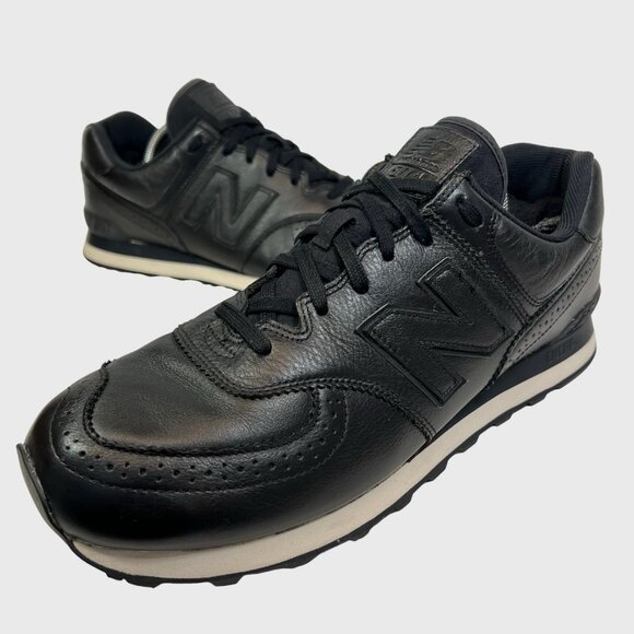 New Balance Classic 574 Mens Black White Sneakers sz 15 Wide 2E Premium Leather main image 5